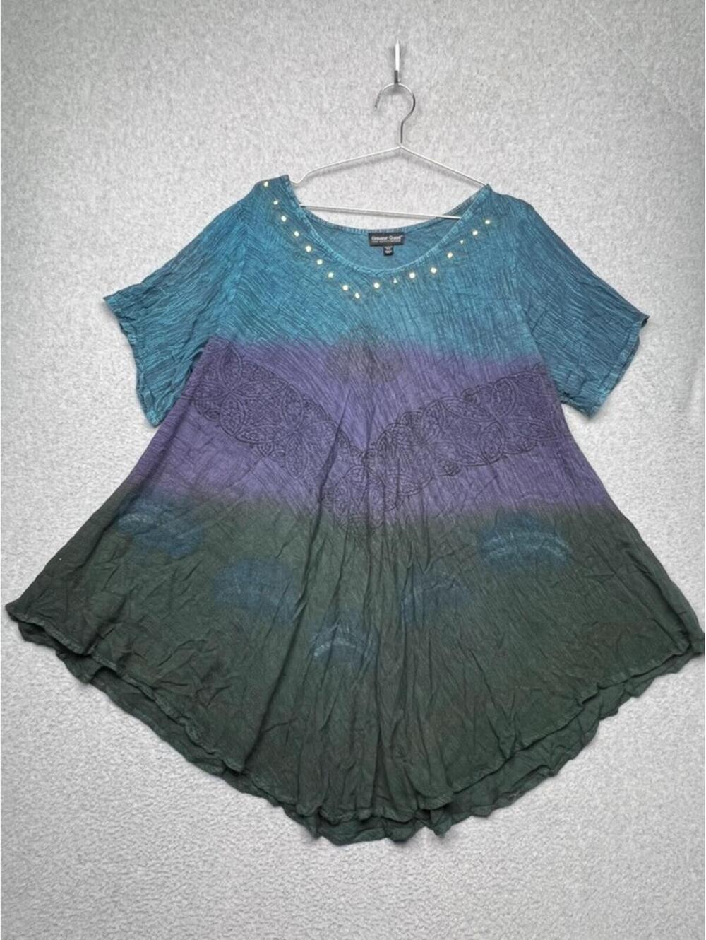 Greater Good Boho Tunic Top Plus Free Size Ombre Beaded Embroidered Fairycore